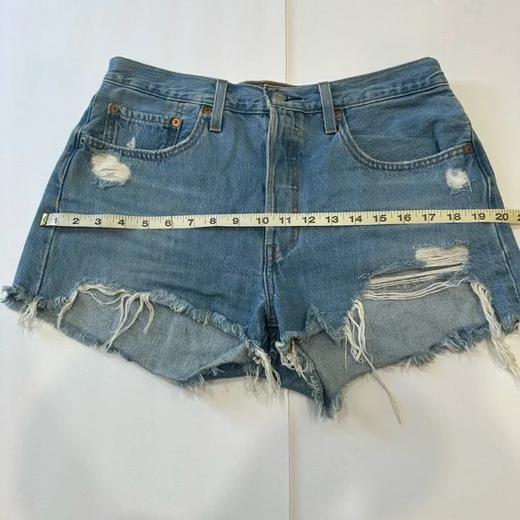 Levi's Classic 501 Blue Distressed Jean Shorts - Picture 6 of 11